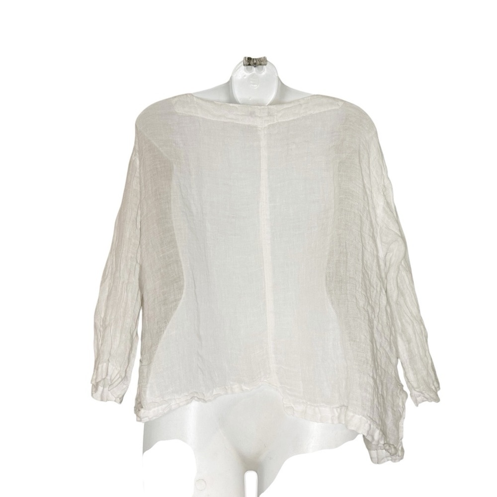 Banana Blue linen white asymmetrical top small Lagenlook oversized artsy boho - Picture 2 of 9